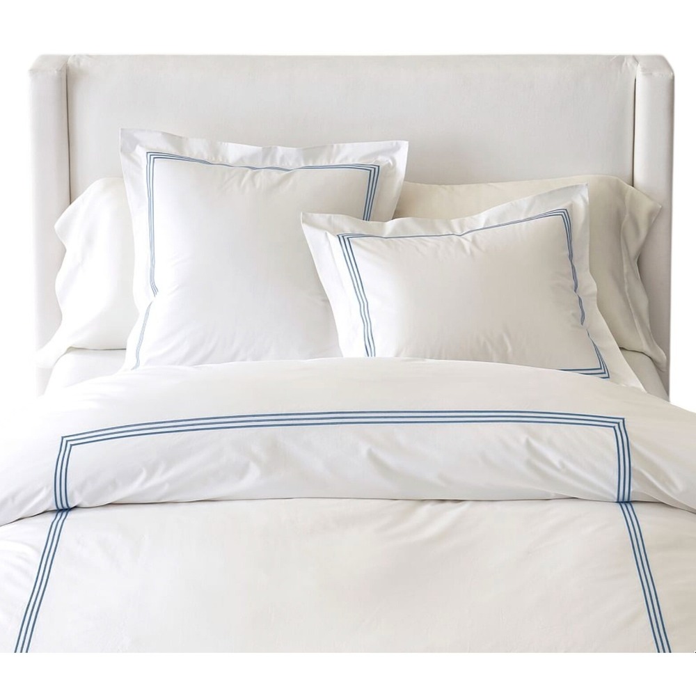Pottery Barn Grand Organic Percale King Duvet Set Sham Pillowcases White Navy